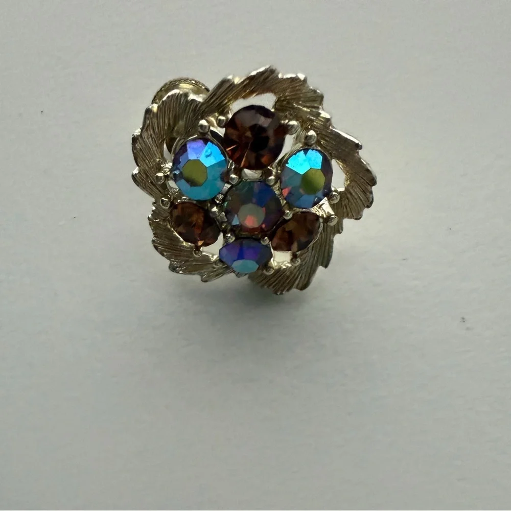 Vintage Lisner Rhinestone and Aurora Borealis Crystal Screw Back Earrings